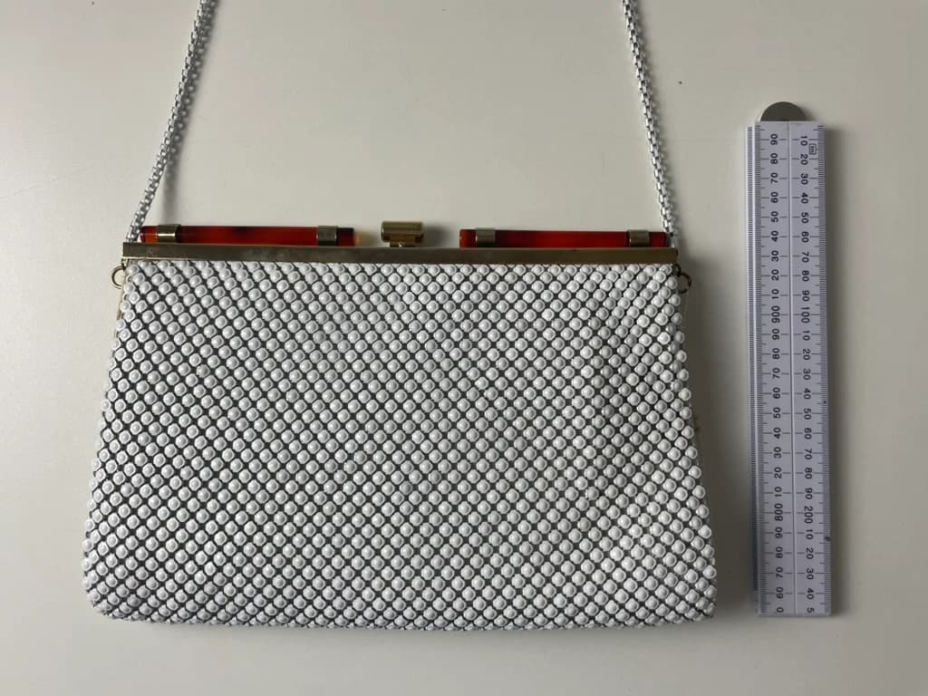 White Metal Mesh Evening Handbag with Gold-Tone Frame — photo 1 of 10