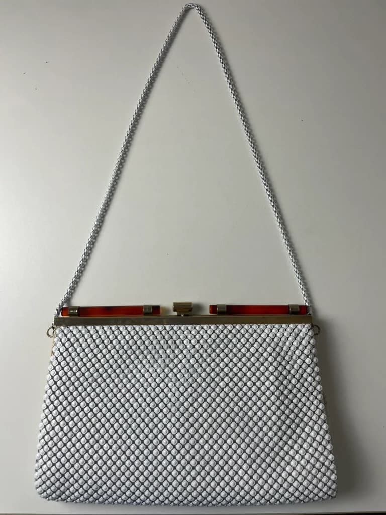 White Metal Mesh Evening Handbag with Gold-Tone Frame — photo 2 of 10