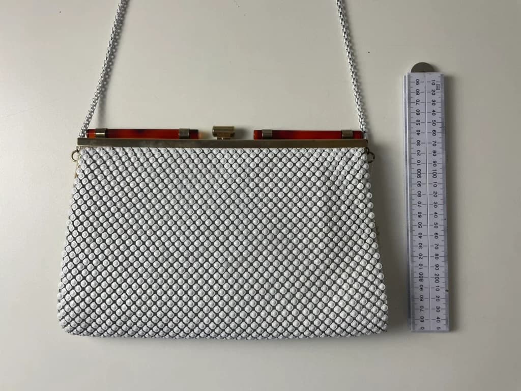 White Metal Mesh Evening Handbag with Gold-Tone Frame — photo 6 of 10