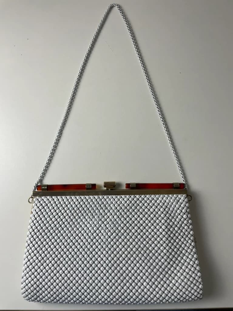 White Metal Mesh Evening Handbag with Gold-Tone Frame — photo 3 of 10
