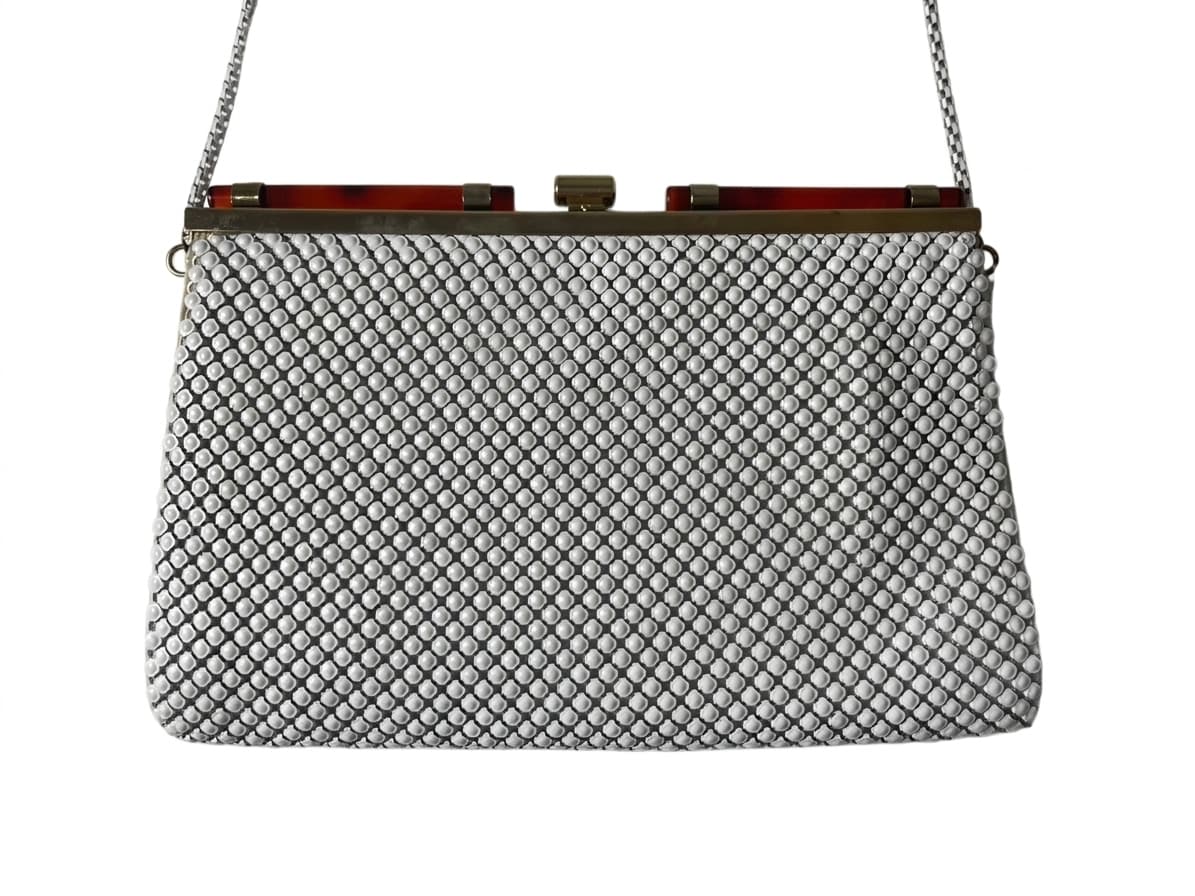 White Metal Mesh Evening Handbag with Gold-Tone Frame — photo 5 of 10