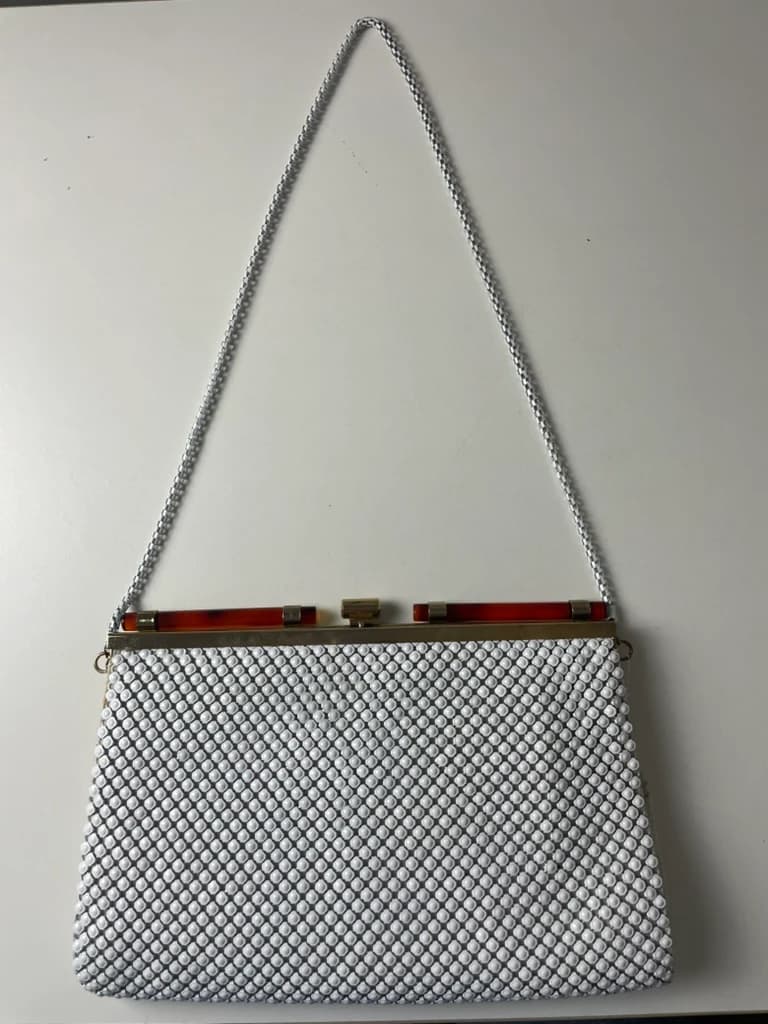 White Metal Mesh Evening Handbag with Gold-Tone Frame — photo 8 of 10