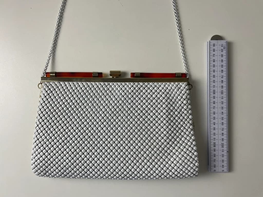 White Metal Mesh Evening Handbag with Gold-Tone Frame — photo 10 of 10