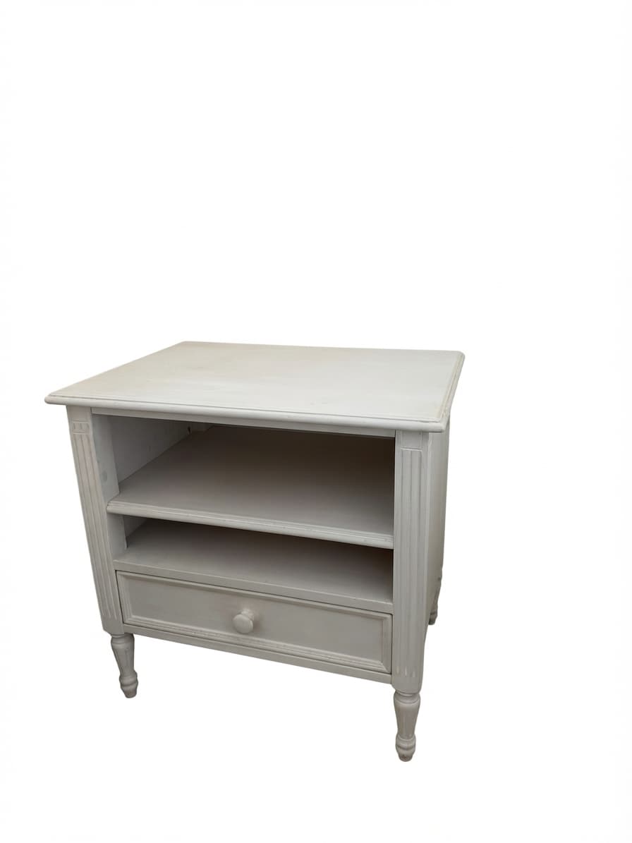 White Painted Wooden Nightstand Bedside Table with Drawer and Shelf — photo 1 of 4
