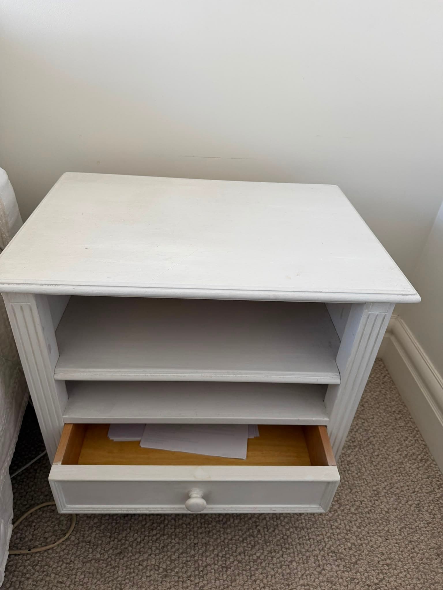 White Painted Wooden Nightstand Bedside Table with Drawer and Shelf — photo 2 of 4
