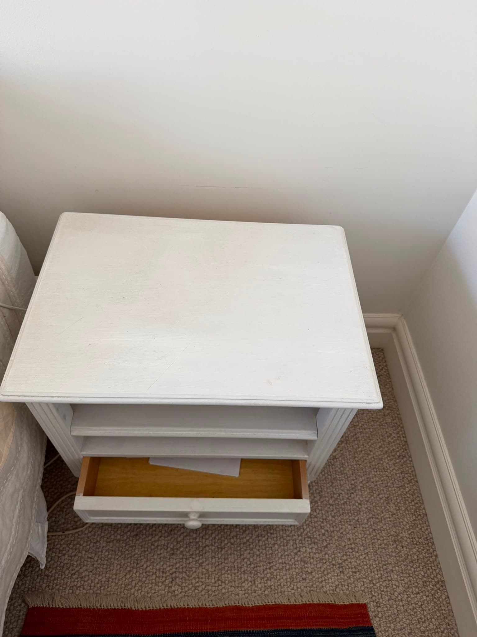 White Painted Wooden Nightstand Bedside Table with Drawer and Shelf — photo 3 of 4