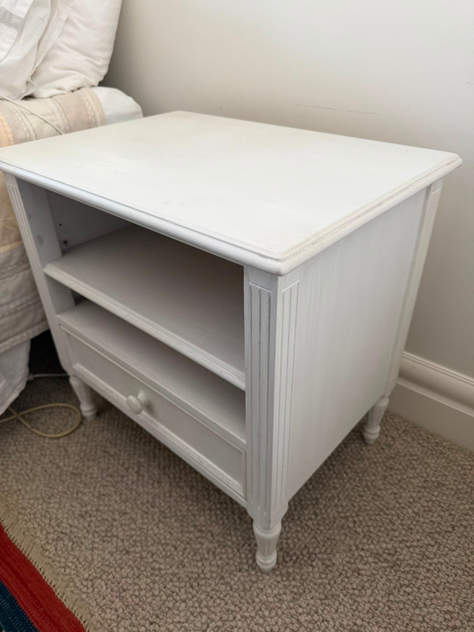 White Painted Wooden Nightstand Bedside Table with Drawer and Shelf — photo 4 of 4