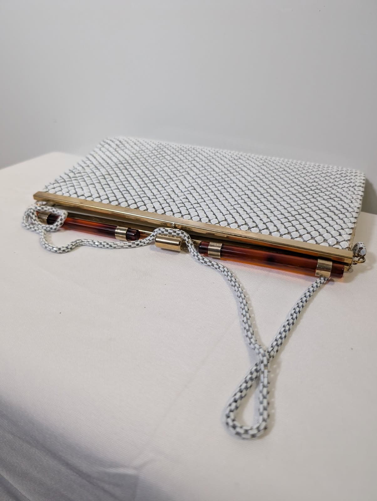 Whiting & Davis Vintage Mesh Evening Bag White with Tortoiseshell Accents — photo 2 of 6