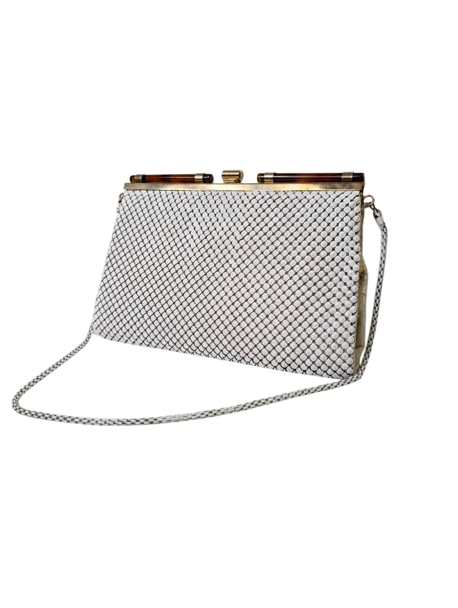 Whiting & Davis Vintage Mesh Evening Bag White with Tortoiseshell Accents — photo 1 of 6