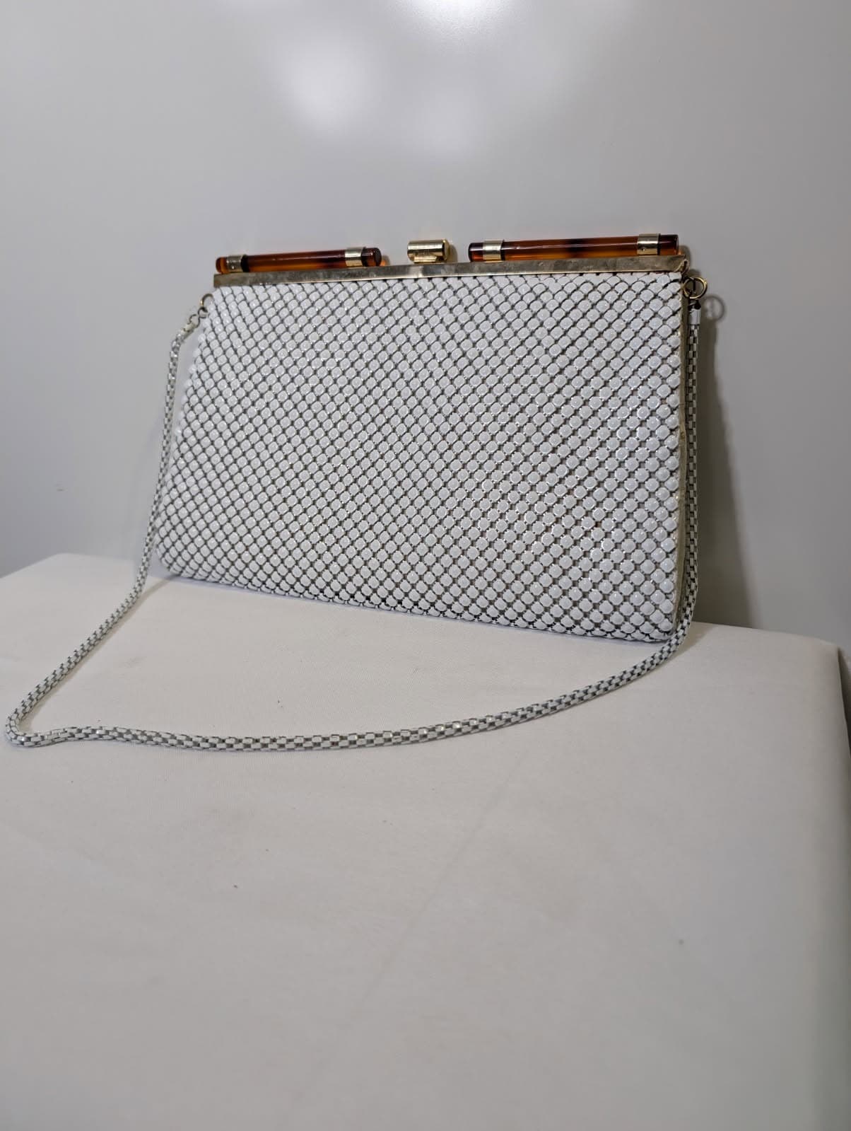 Whiting & Davis Vintage Mesh Evening Bag White with Tortoiseshell Accents — photo 6 of 6
