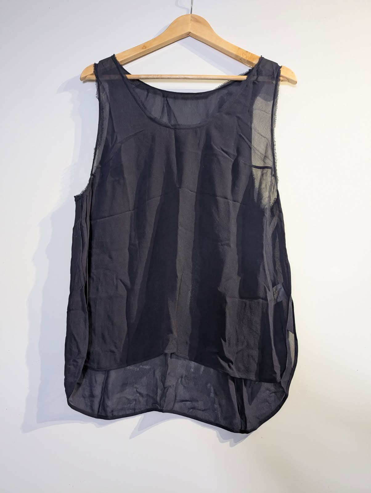 Willow Ltd Sheer Black Sleeveless Tank Top - Raw Edge Detail — photo 8 of 9