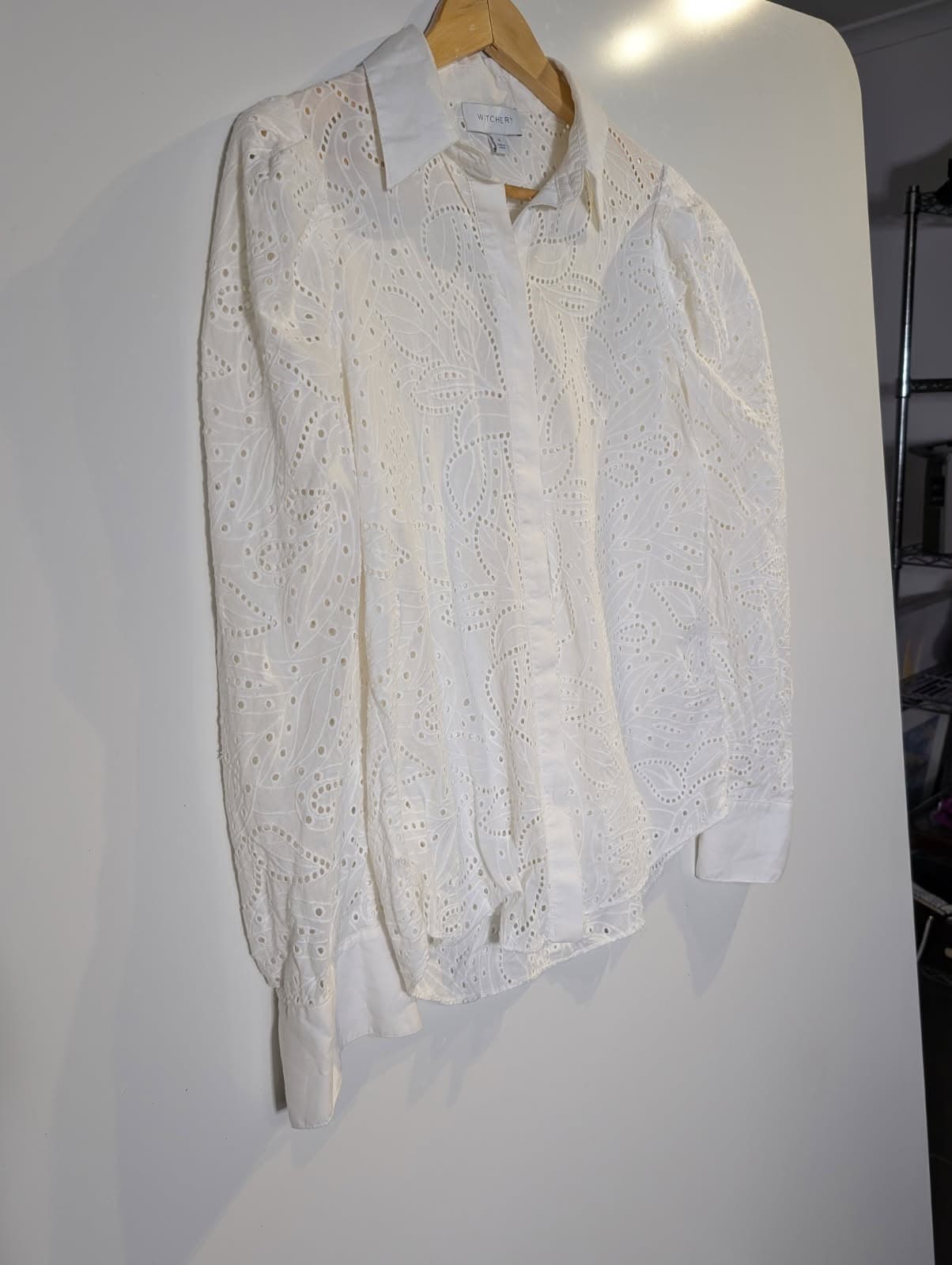 Witchery Broderie Anglaise Button-Down Shirt White Women's Size 8 — photo 6 of 9