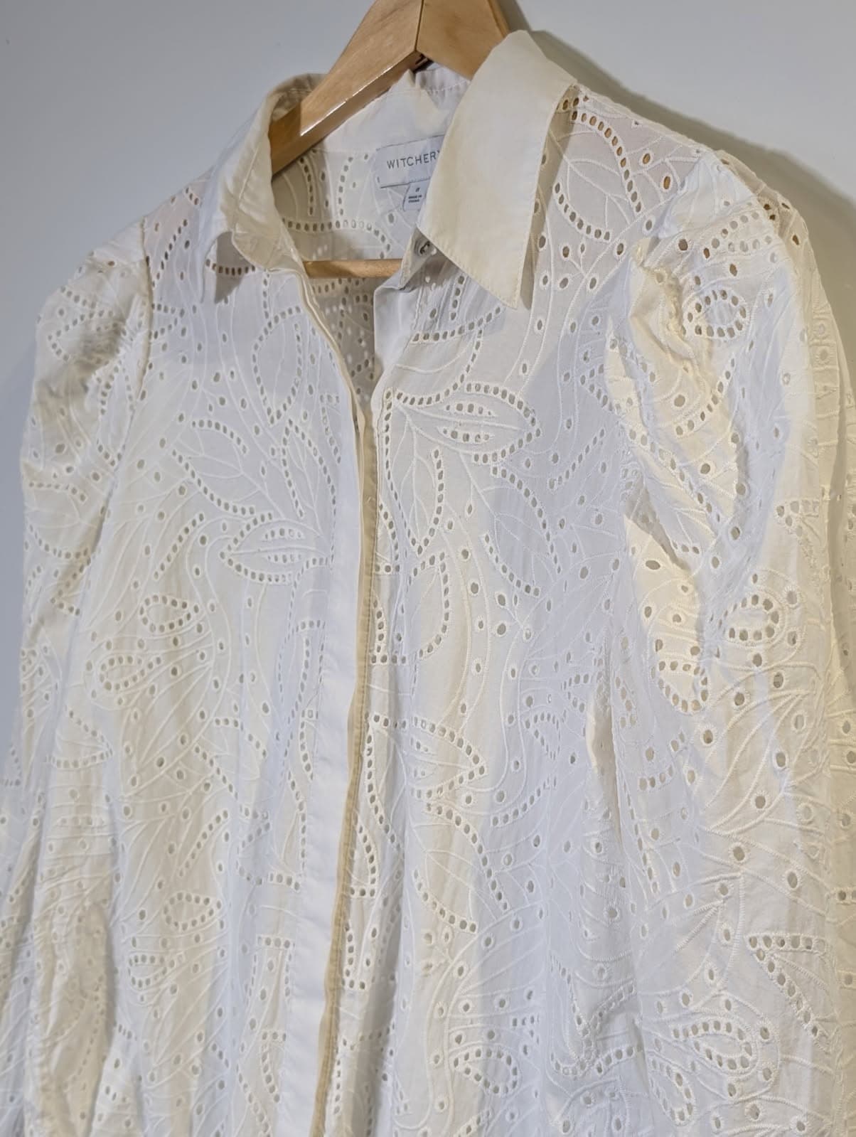 Witchery Broderie Anglaise Button-Down Shirt White Women's Size 8 — photo 7 of 9