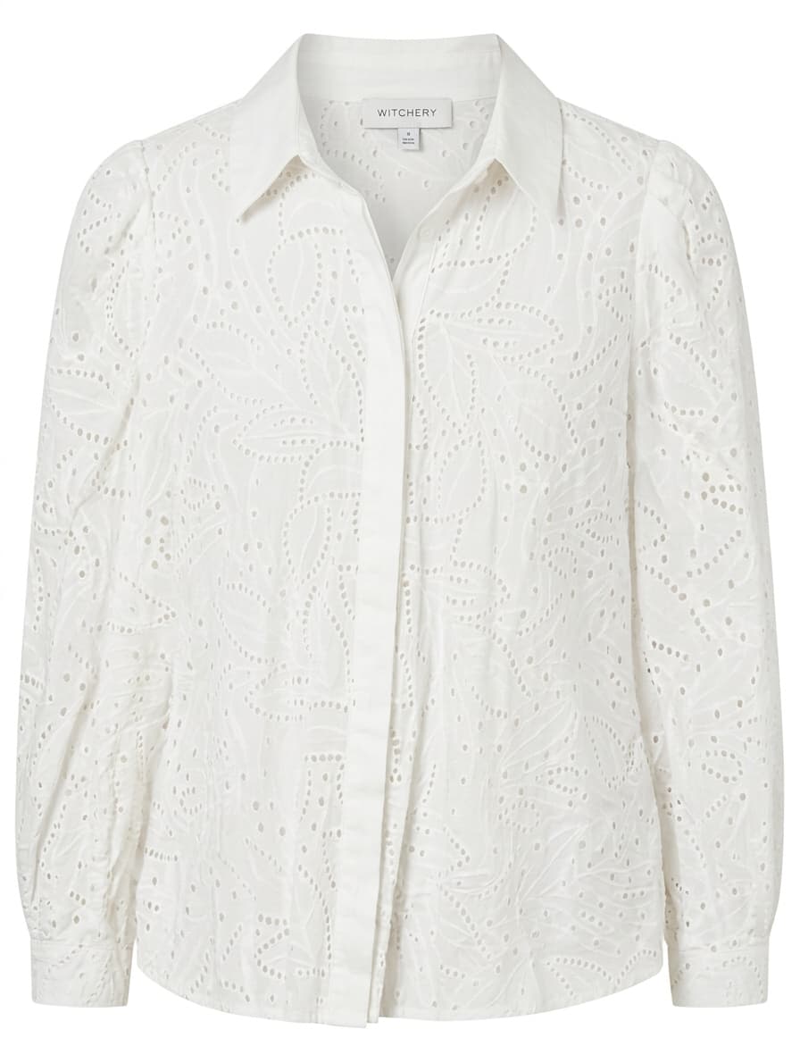 Witchery Broderie Anglaise Button-Down Shirt White Women's Size 8 — photo 1 of 9