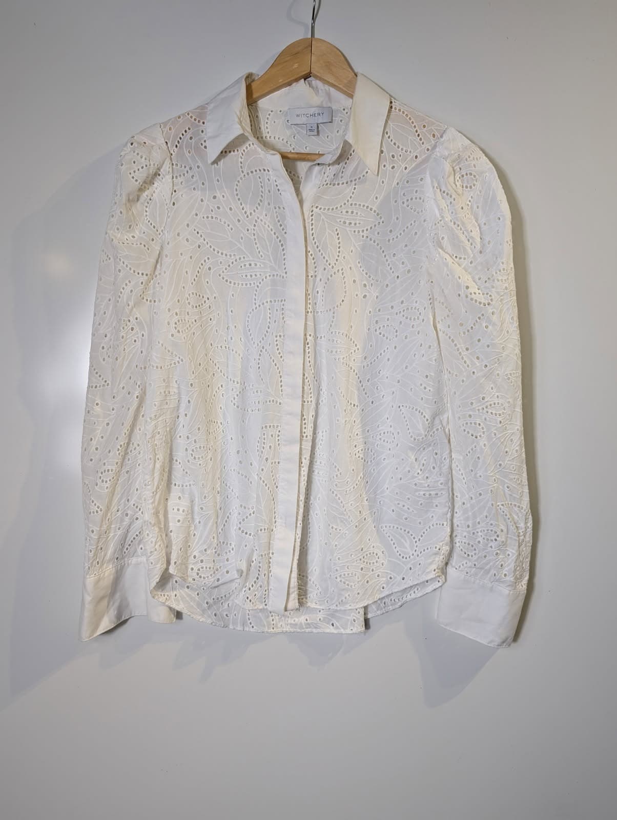Witchery Broderie Anglaise Button-Down Shirt White Women's Size 8 — photo 8 of 9
