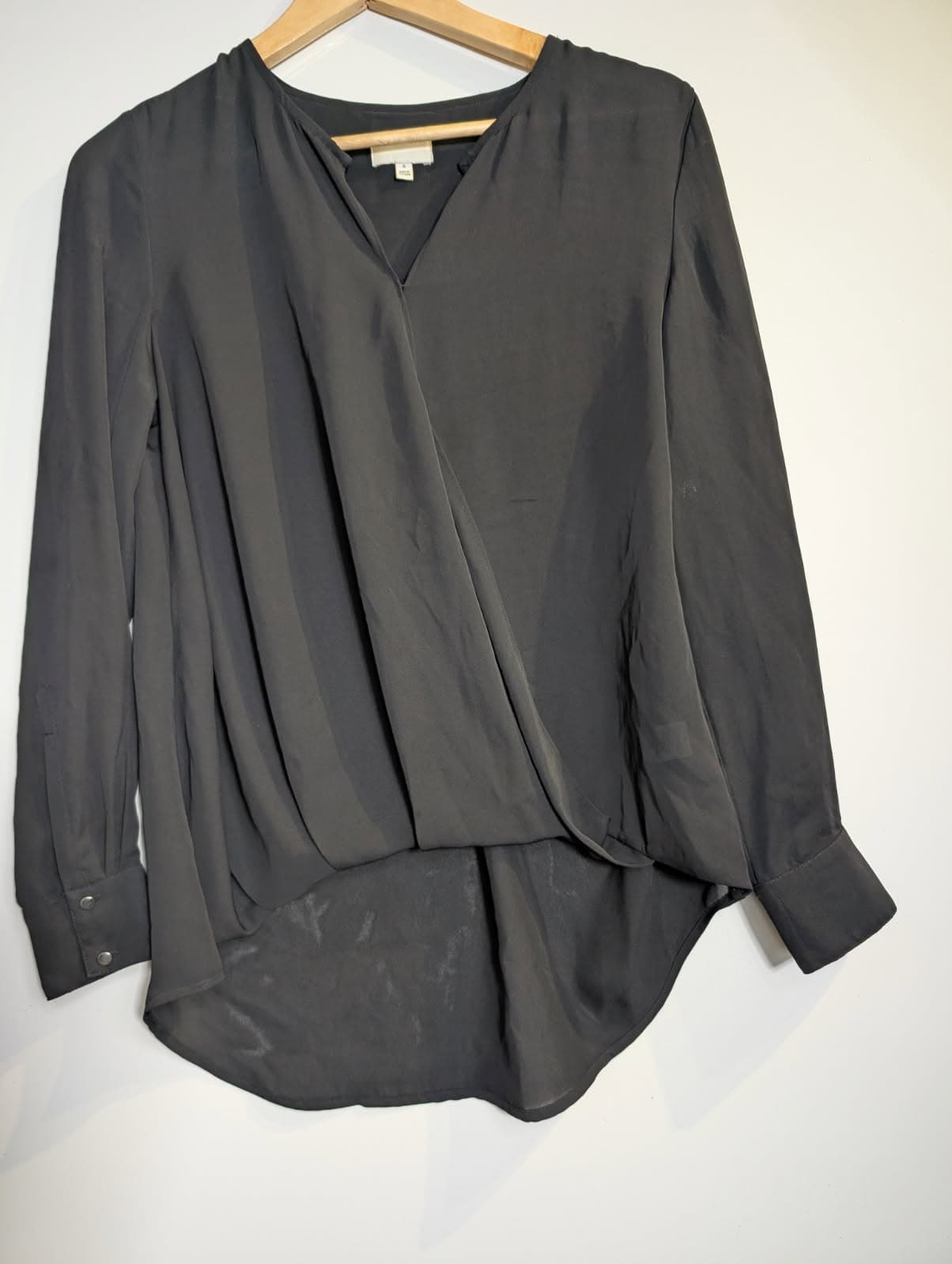 Witchery Long Sleeve Faux Wrap Blouse Black Size 8 — photo 1 of 7