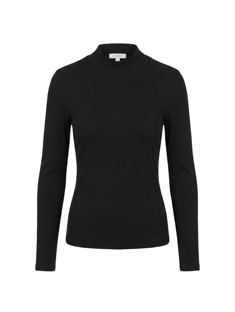 Witchery Ribbed Mock Neck Long Sleeve Top - Black Size M — photo 1 of 7
