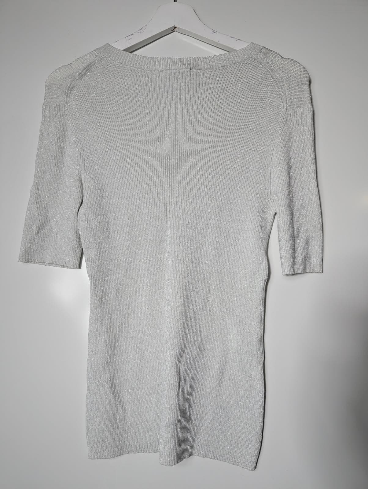 Witchery Silver Metallic Ribbed Knit Short Sleeve Top Size S — photo 5 of 7