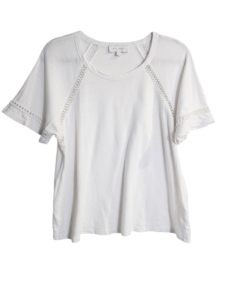 Witchery White T-Shirt with Crochet Detail Women's Size L — photo 1 of 5