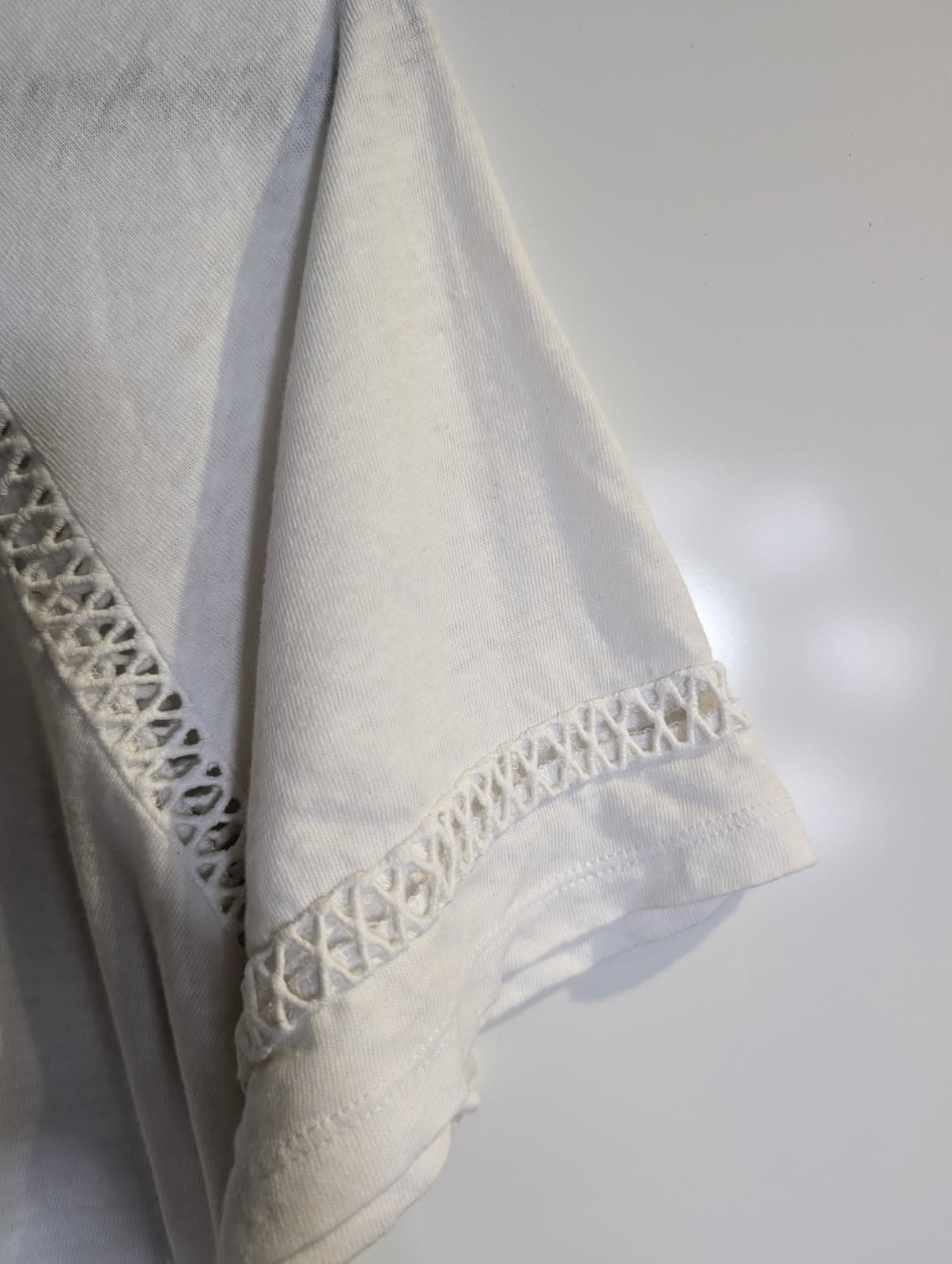 Witchery White T-Shirt with Crochet Detail Women's Size L — photo 5 of 5