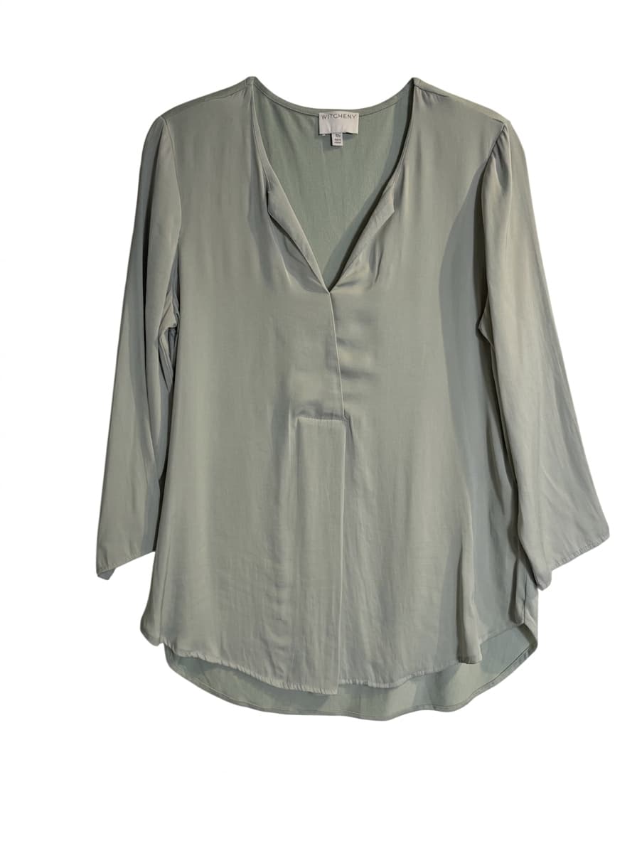 Witchery Women's V-Neck Long Sleeve Satin Blouse Sage Green XS — photo 1 of 3