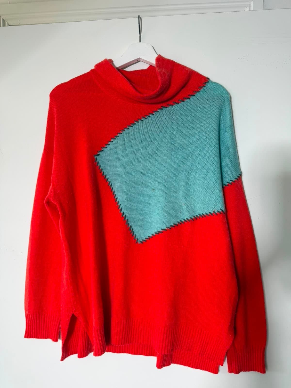 Zaket & Plover Colorblock Turtleneck Sweater Red and Teal Size M — photo 1 of 5