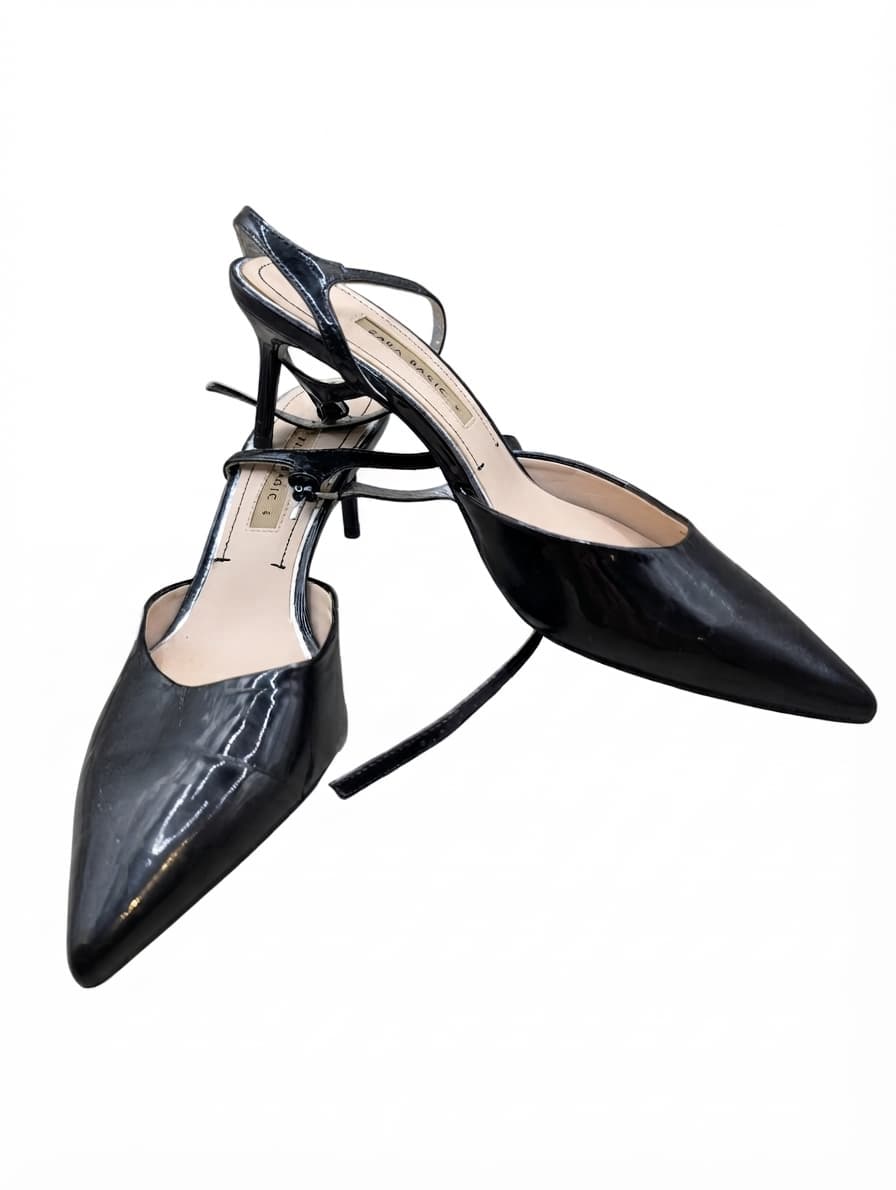 Zara Basic Patent Pointed Toe Slingback Heels Black EU 41 — photo 1 of 8