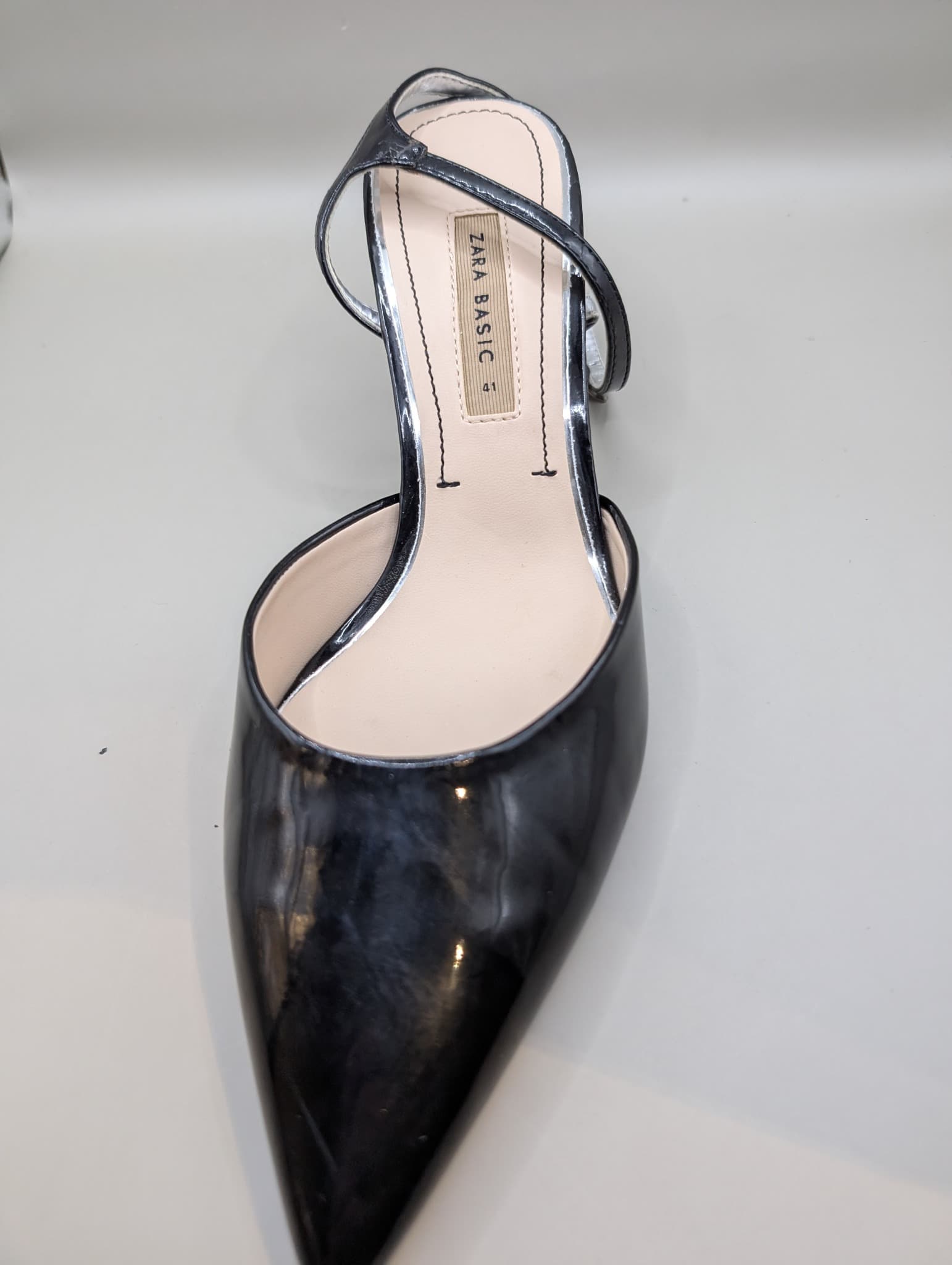 Zara Basic Patent Pointed Toe Slingback Heels Black EU 41 — photo 5 of 8