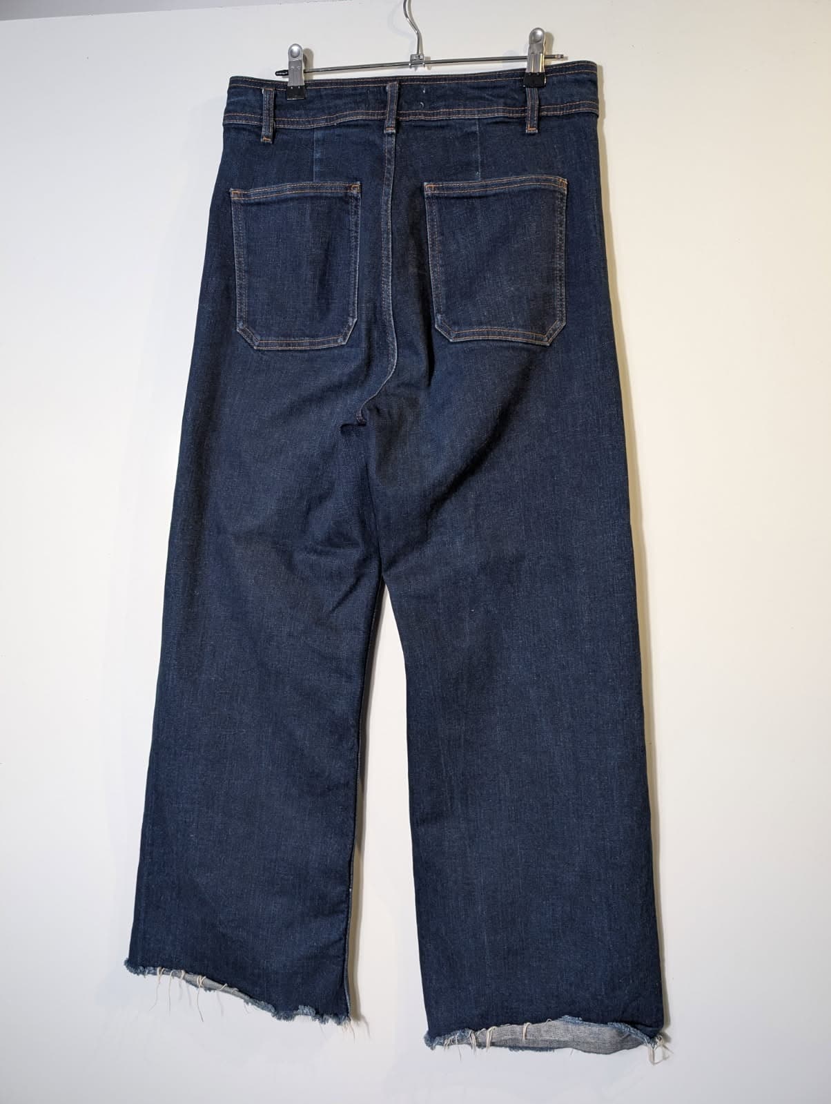 Zara High-Rise Wide-Leg Jeans Dark Wash Patch Pocket Raw Hem EUR 40 — photo 4 of 4