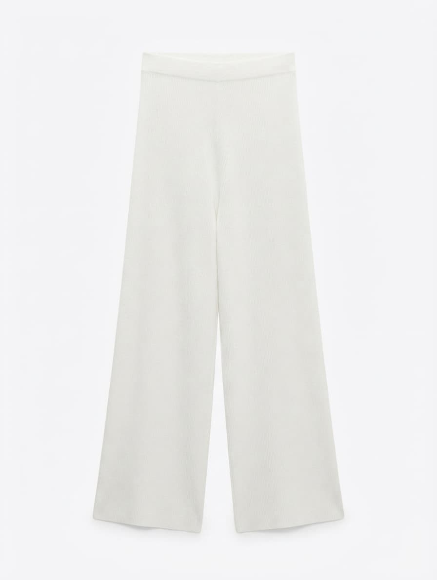 Zara Knit Ribbed Wide Leg Pants White Size M — photo 1 of 7