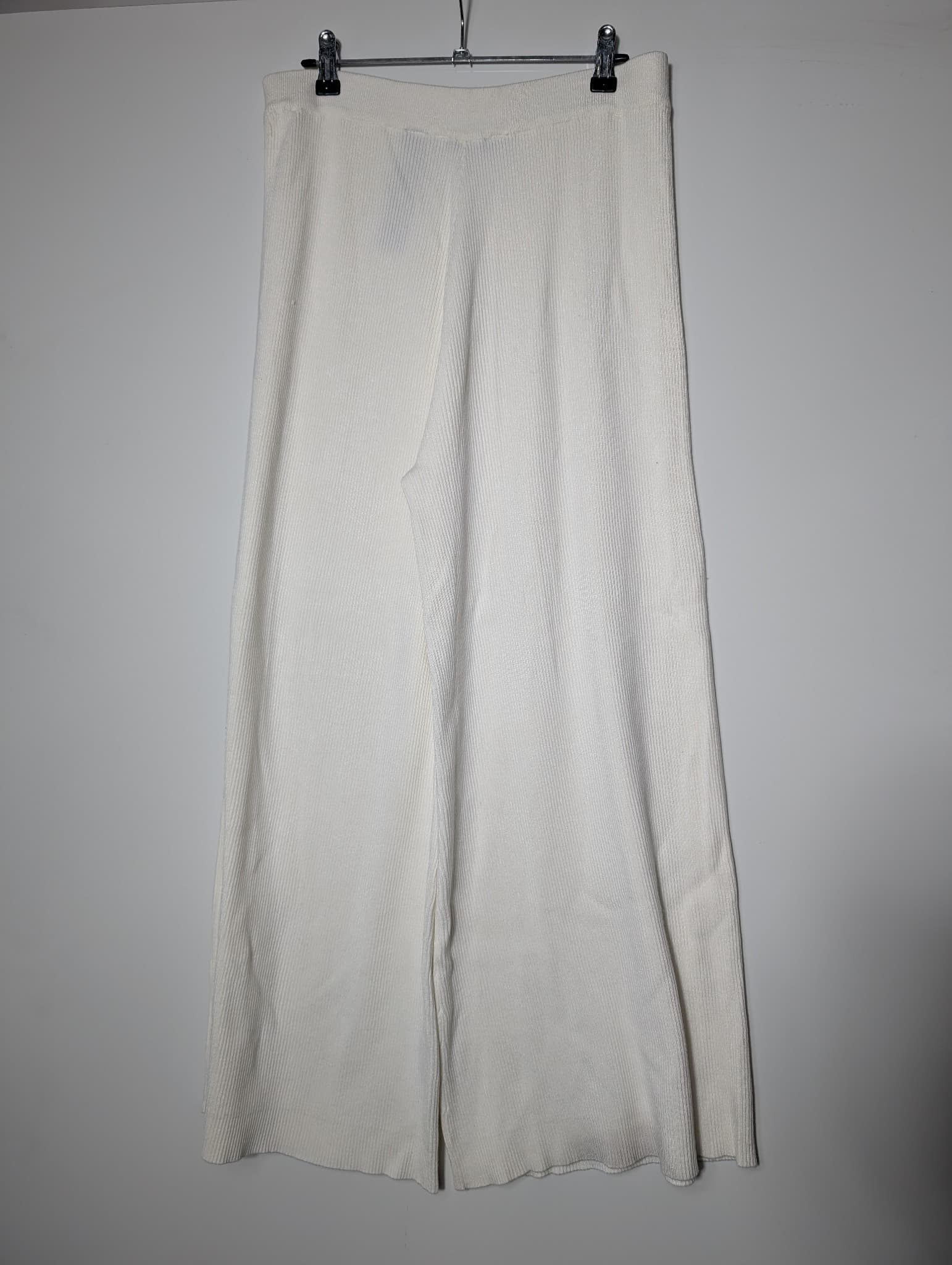 Zara Knit Ribbed Wide Leg Pants White Size M — photo 4 of 7