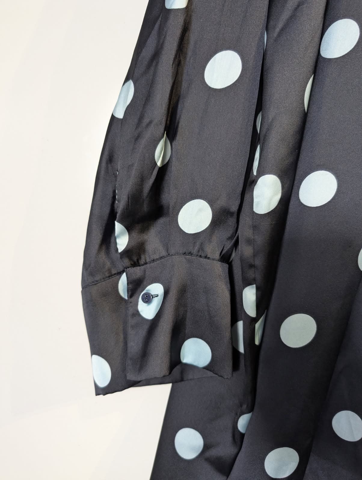 Zara Oversized Satin Shirt Black & Light Blue Polka Dot EU S — photo 2 of 5