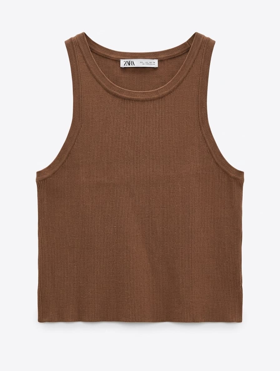 Zara Ribbed Knit Tank Top Brown Women's Large — photo 1 of 6