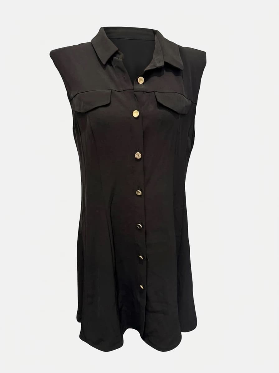 Zara Sleeveless Button-Down Shirt Dress - Black Size XL — photo 1 of 7