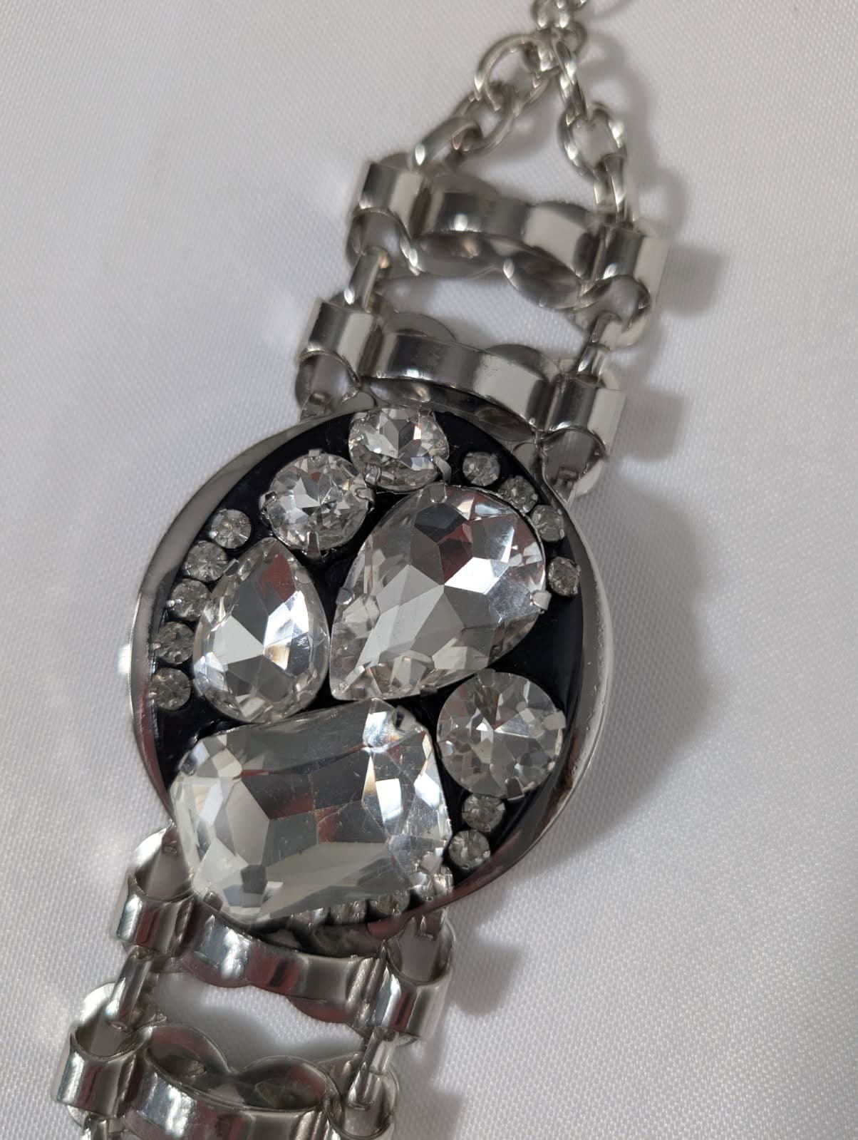 Zara Statement Rhinestone Link Bracelet Silver Tone — photo 4 of 5