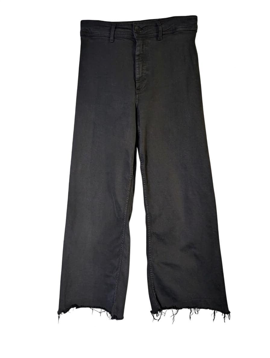 Zara Wide Leg Fray Hem Jeans Black Women's US 8 — photo 1 of 5