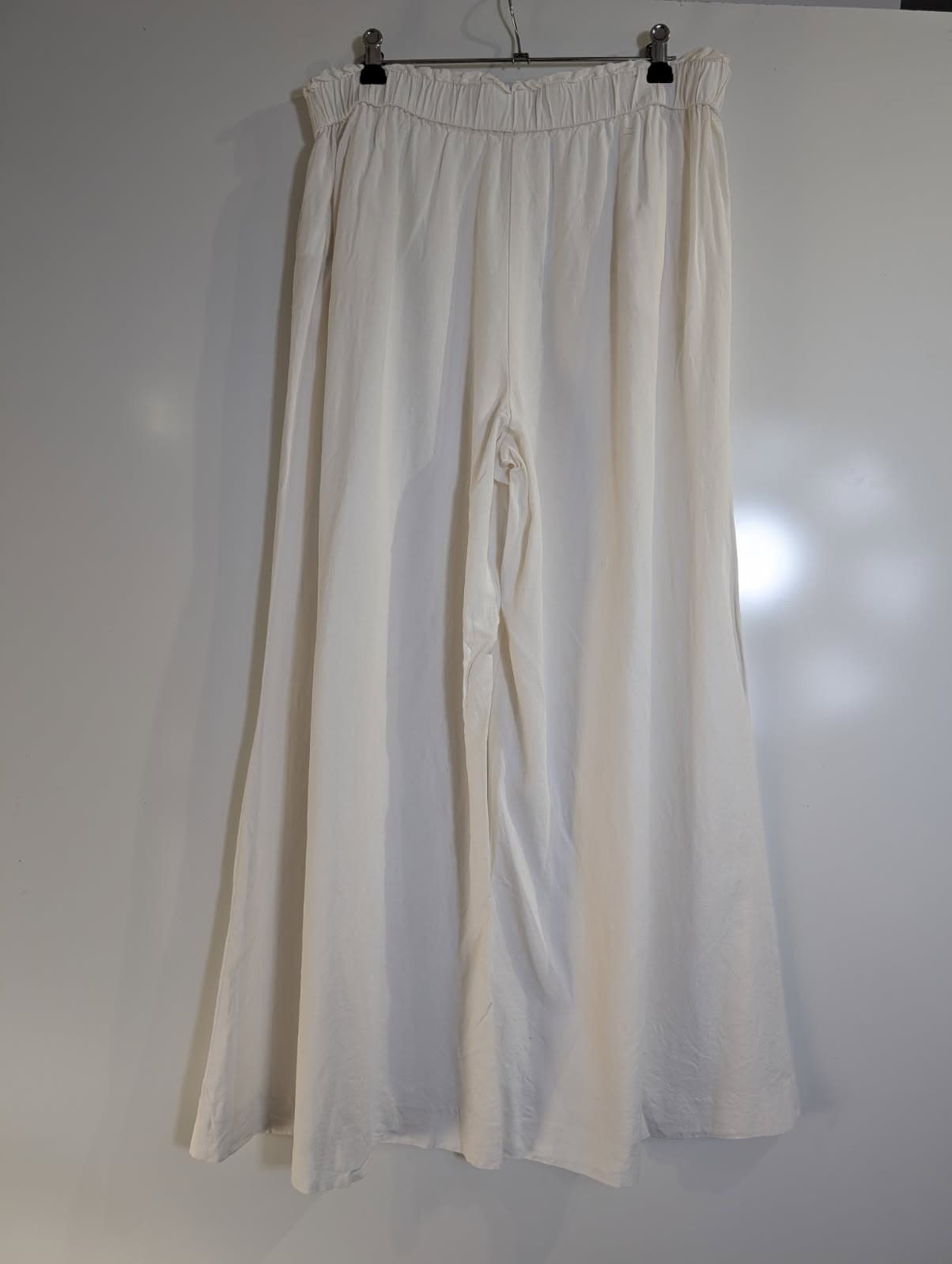 Zara Wide-Leg Linen-Blend Trousers White Women's Size L — photo 4 of 9