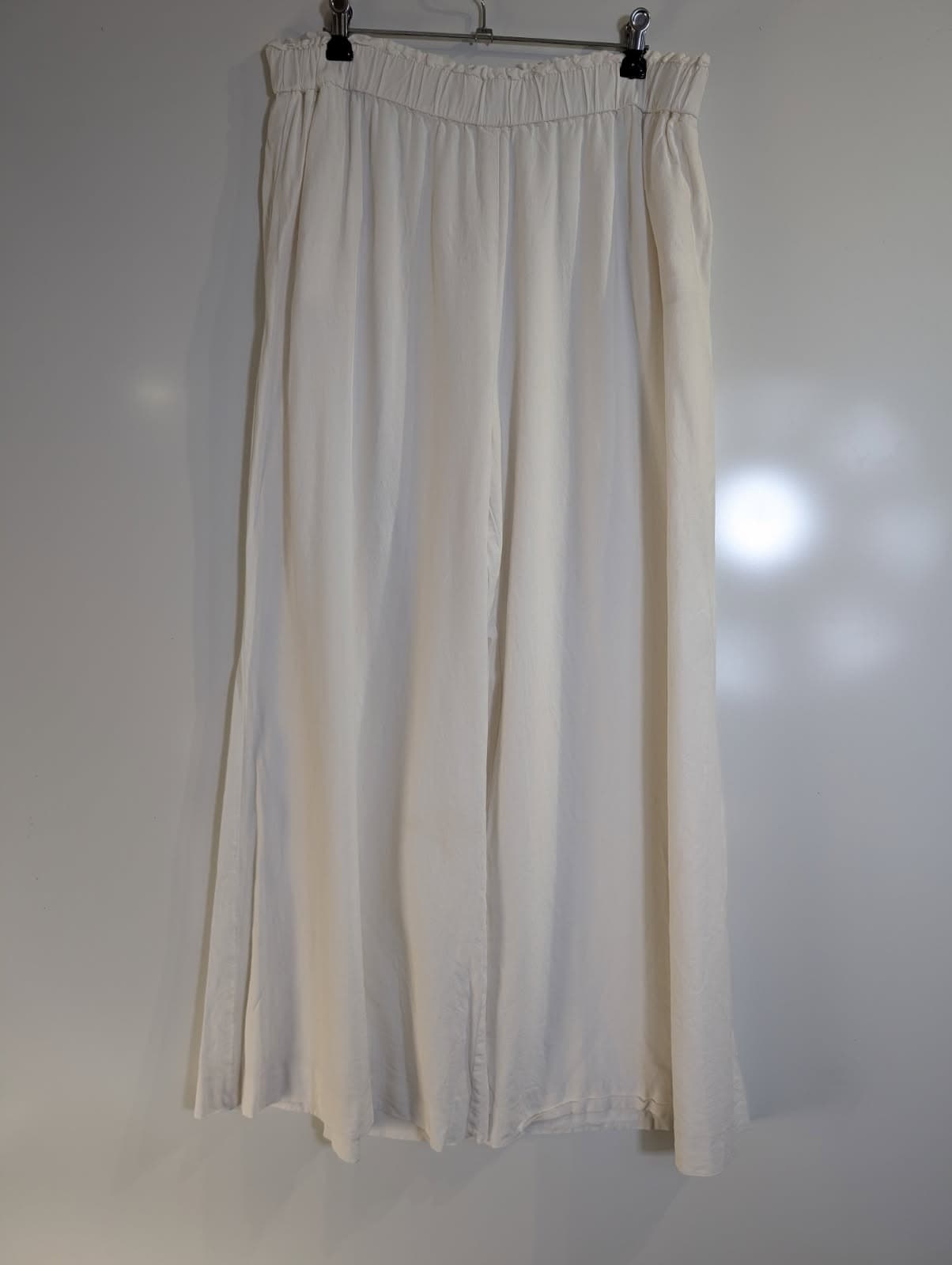 Zara Wide-Leg Linen-Blend Trousers White Women's Size L — photo 6 of 9