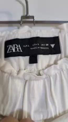 Zara Wide-Leg Linen-Blend Trousers White Women's Size L — photo 9 of 9