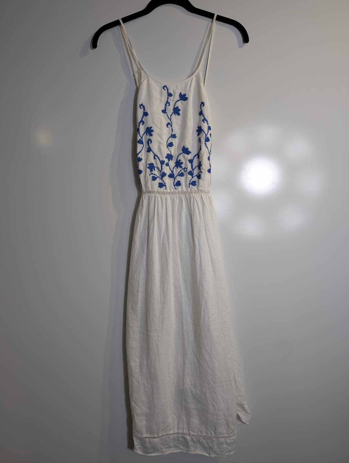 Zara Woman Embroidered Linen Blend Sundress White & Blue Floral Size S — photo 4 of 9