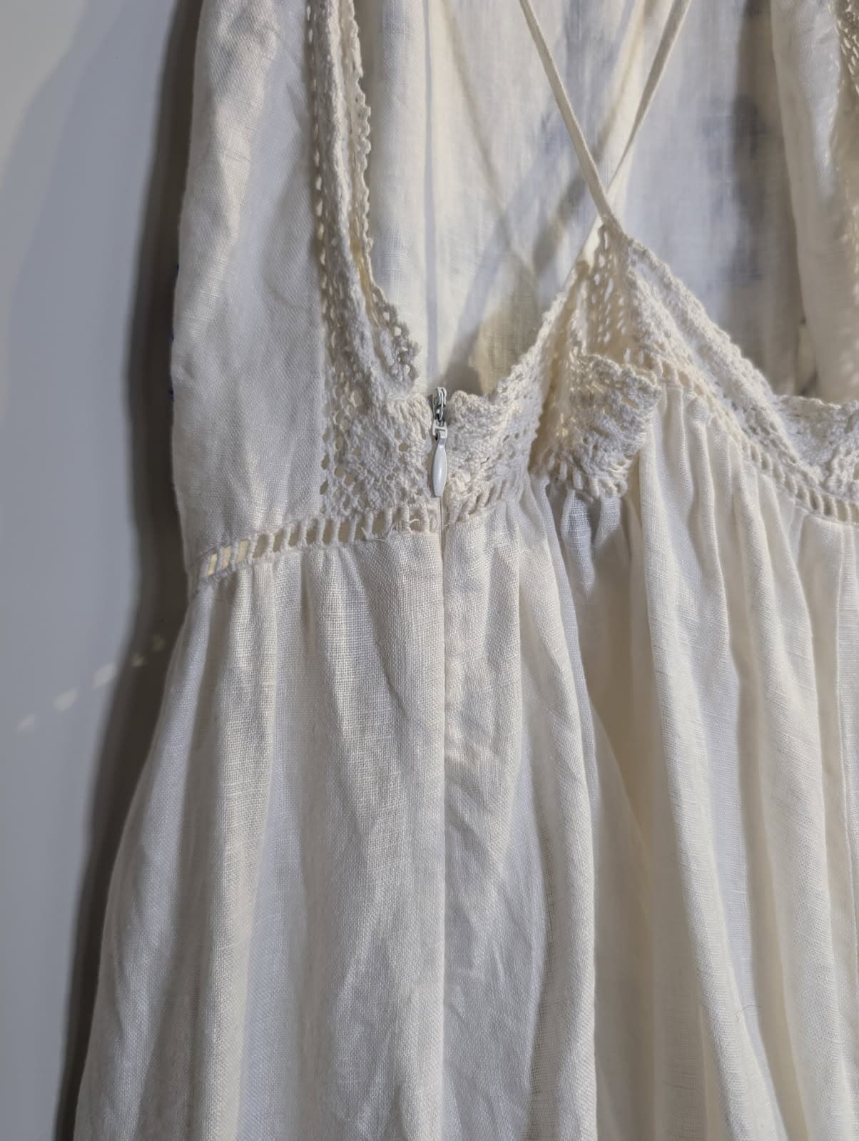 Zara Woman Embroidered Linen Blend Sundress White & Blue Floral Size S — photo 5 of 9