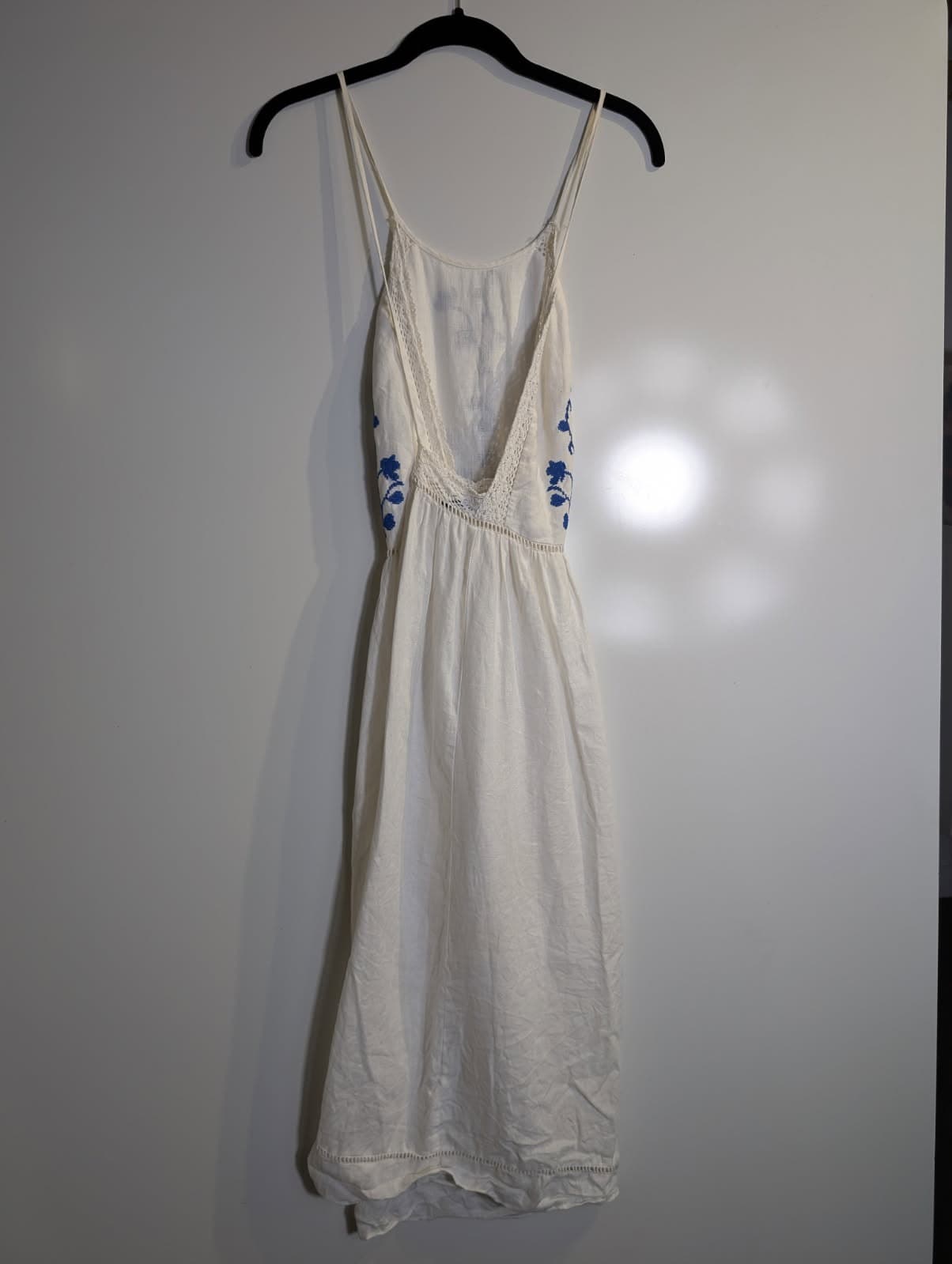 Zara Woman Embroidered Linen Blend Sundress White & Blue Floral Size S — photo 6 of 9