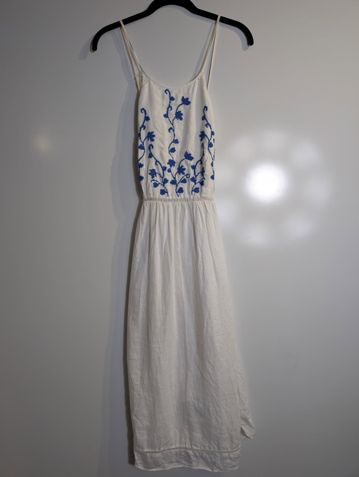 Zara Woman Embroidered Linen Blend Sundress White & Blue Floral Size S — photo 7 of 9