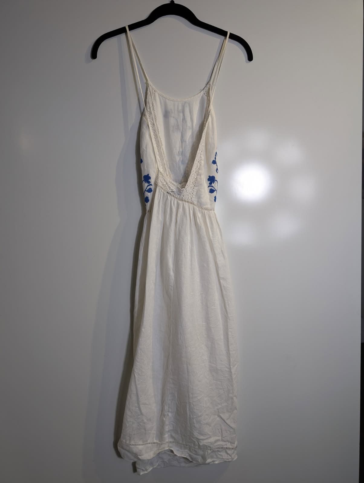 Zara Woman Embroidered Linen Blend Sundress White & Blue Floral Size S — photo 8 of 9