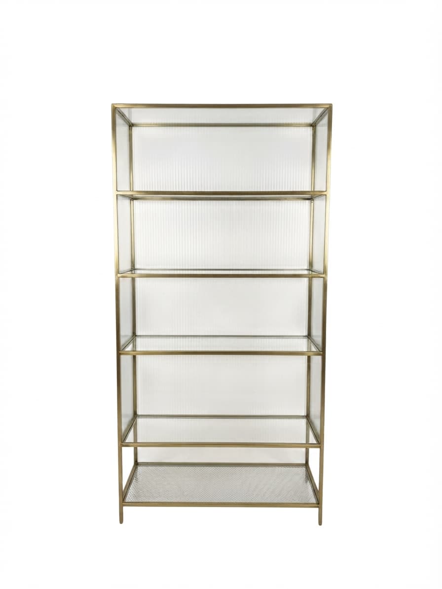 Zayden Metal & Glass Shelving Unit Gold Frame Etagere Bookshelf 200cm BRAND NEW — photo 1 of 6