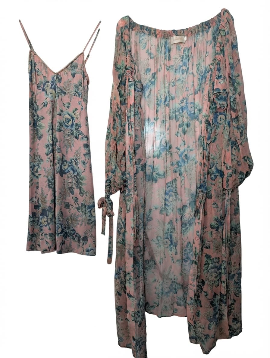 Zimmermann Floral Silk Slip Dress and Duster Robe Set Pink Size 0 — photo 1 of 12