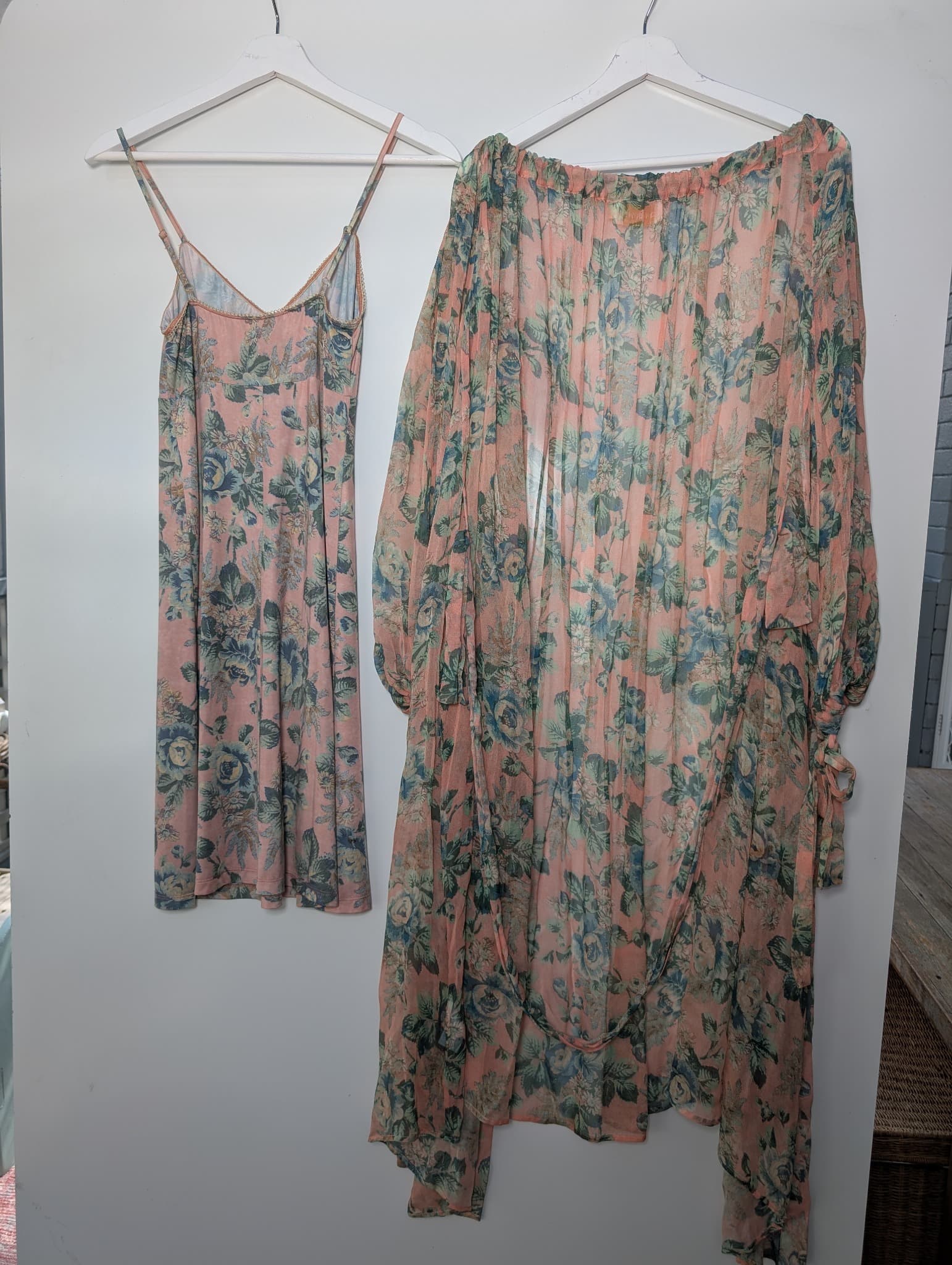Zimmermann Floral Silk Slip Dress and Duster Robe Set Pink Size 0 — photo 3 of 12