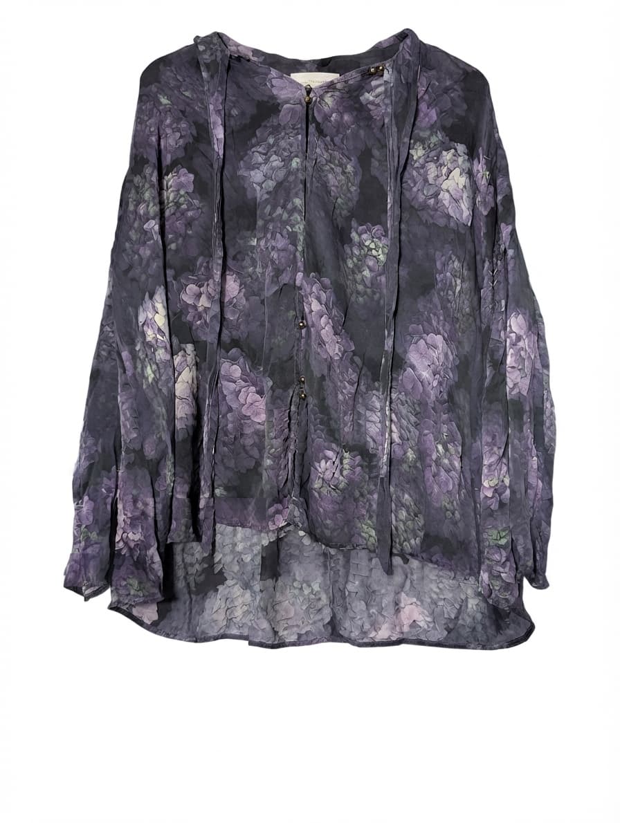 Zimmermann Silk High-Low Blouse Purple Floral