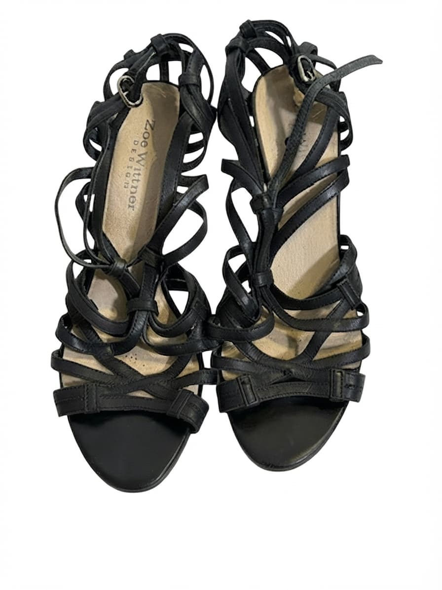 Zoe Wittner Strappy Leather Heeled Sandals Black EU 38 — photo 2 of 4