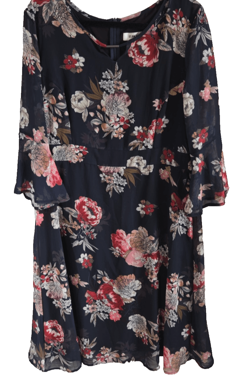 Euro Edit Ladies Dress Size 14/42 Midi Dress - Short Sleeve Navy Blue Floral Pat — photo 1 of 9